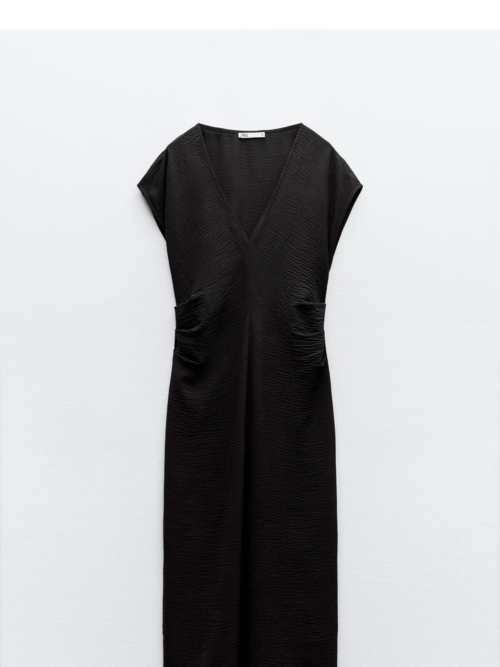 Zara Black V-Neck Midi Dress with Cap Sleeves